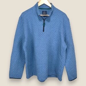 J. Crew Authentic Fleece Quilted Pullover Sweater Men XL Blue Quarter Zip Cotton